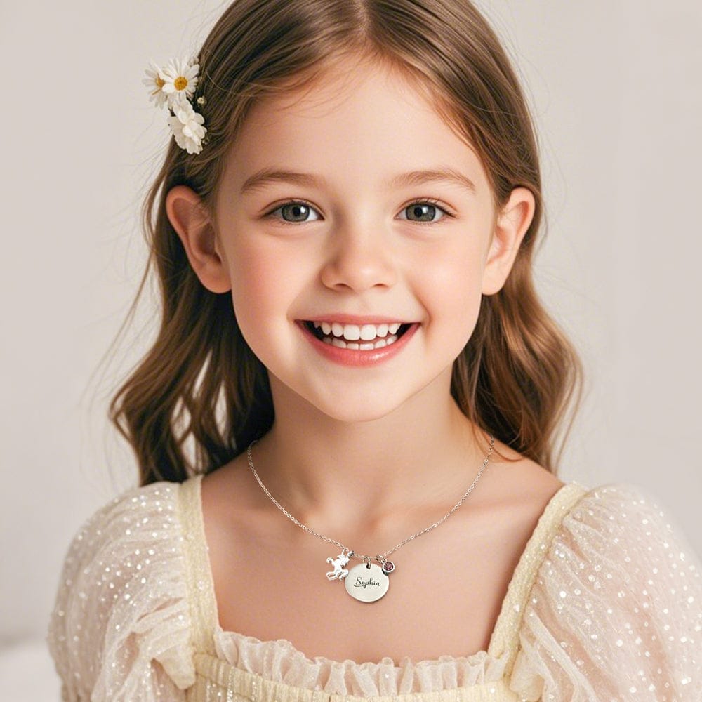 Personalized Unicorn Necklace with Birthstone Name Necklace Birthday Gift for Girls