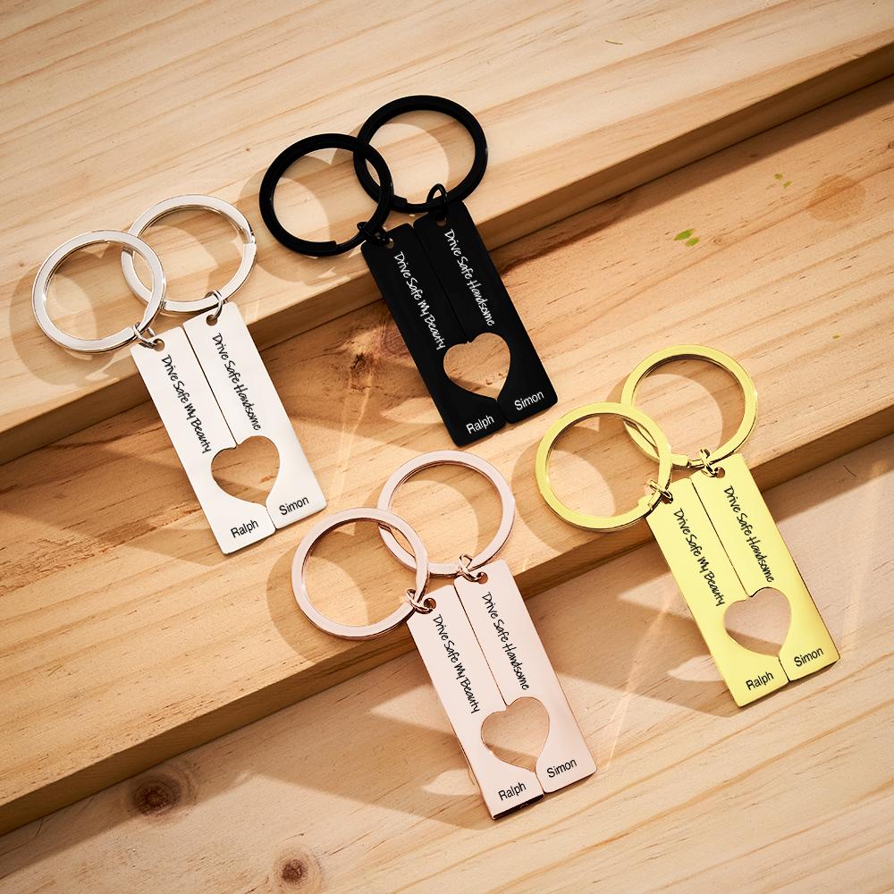 2pcs Couple Drive Safe Keychains Personalized Text Keychain Customized Products Valentines Day Anniversary Gift for Boyfriend