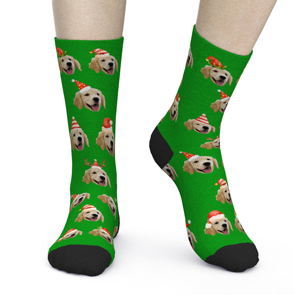 Black Personalized Pet Portrait Socks Holiday Face Print