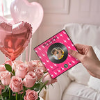 FridgeBeats Framed 4.0 Custom Photo Fridge Magnet with Pink Lightning Pattern Vinyl Cover Photo Music Player Fridge Magnet Valentines Gift