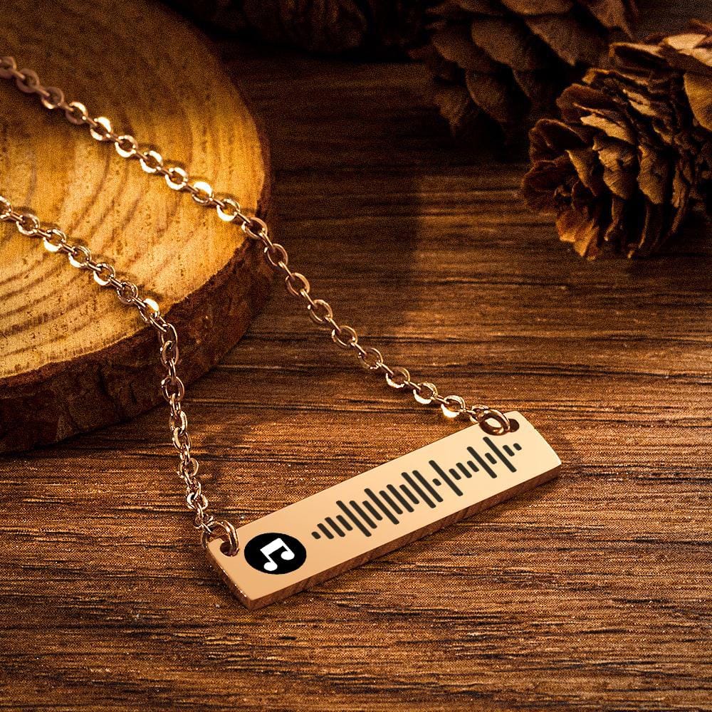 Personalized Bar Necklace Music Code Necklace Engraved Name Stainless Steel Necklace Gift