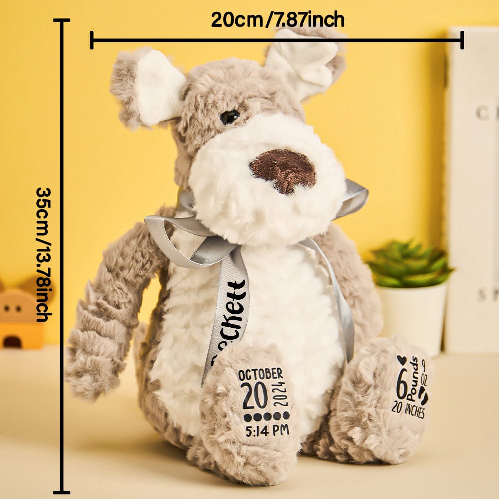 Personalized Puppy Dog Plush Birth Stats Stuffed Animal Birth Announcement Gifts