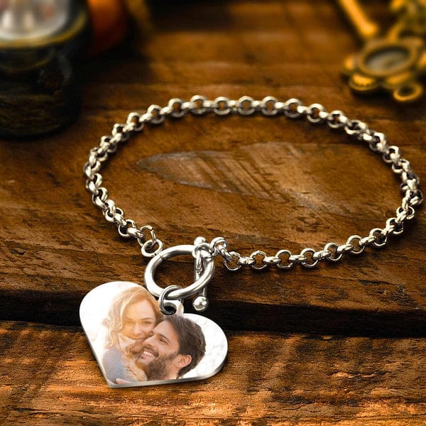 Custom QR Code Bracelets Personalised Photo Bracelet with Heart Pendant