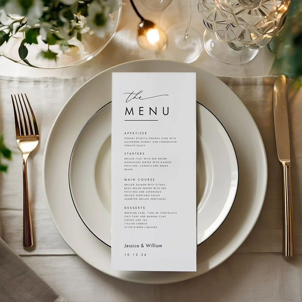 Personalized Minimalist Wedding Menu Card Wedding Dinner Menu