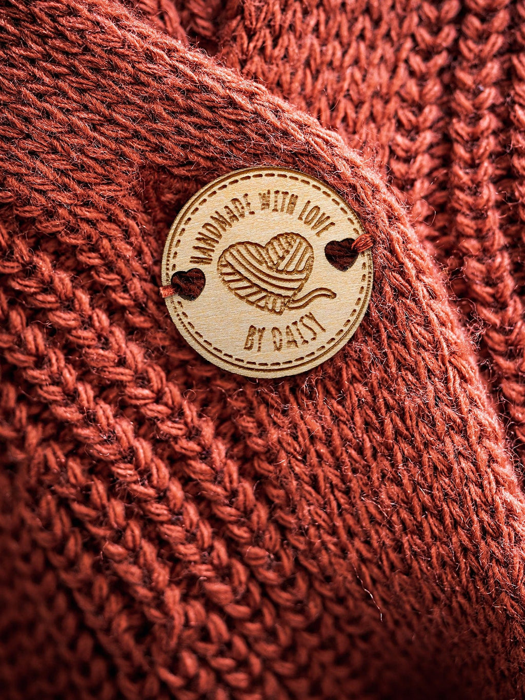 Personalized Handmade with Love Wooden Buttons Set of 15 Clothing Labels Gift for Mother Grandma Knitting Crocheting Lovers