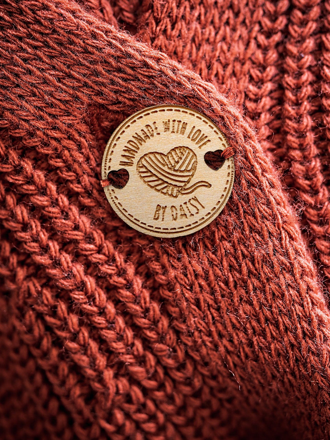 Personalized Handmade with Love Wooden Buttons Set of 15 Clothing Labels Gift for Mother Grandma Knitting Crocheting Lovers