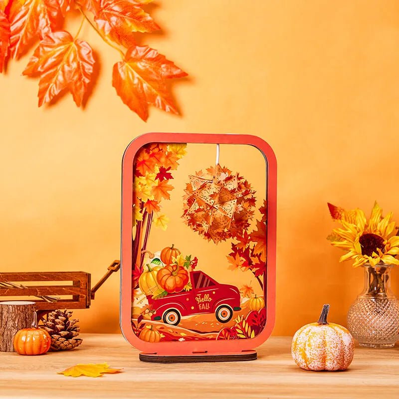 3D Paper Sculpture Night Light Fall Truck Halloween Gifts for Kids and Adults Great Decor Light in Bedroom Living Room - DiyGiftly