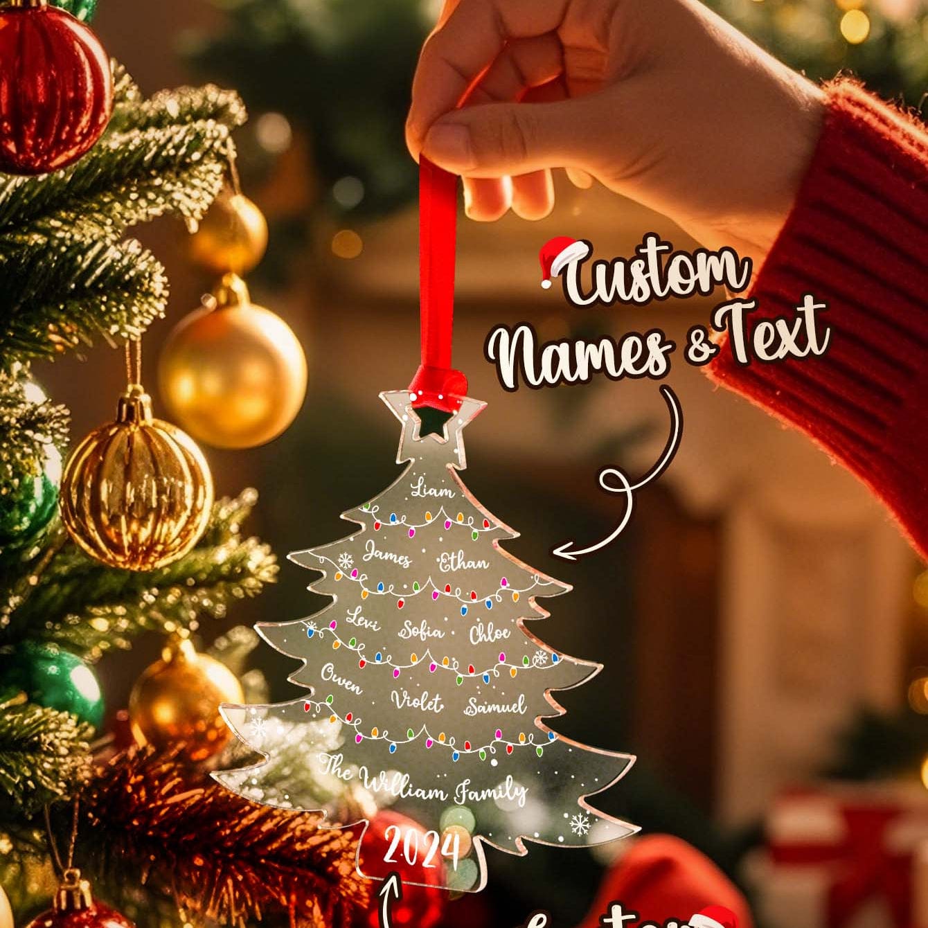 Personalized Christmas Tree Ornament with Family Names Acrylic Ornament for Christmas Gifts