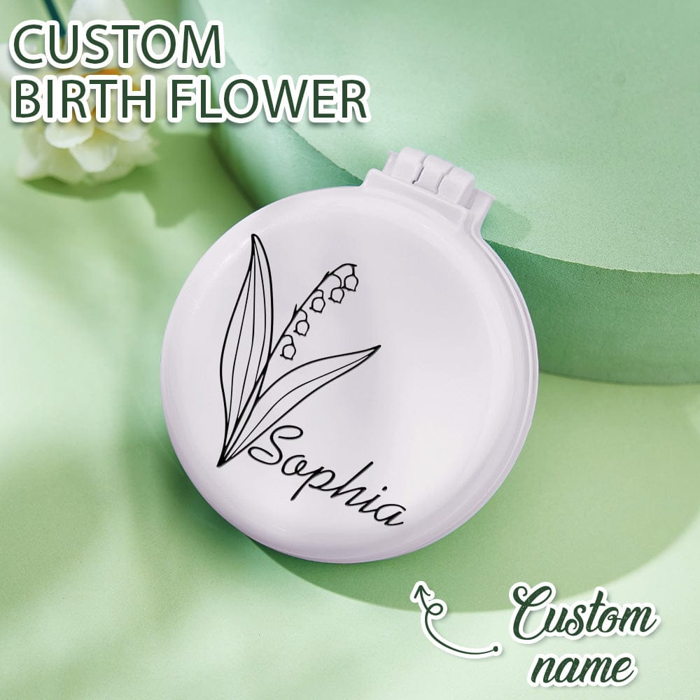 pink compact mirror custom birth flower foldable design