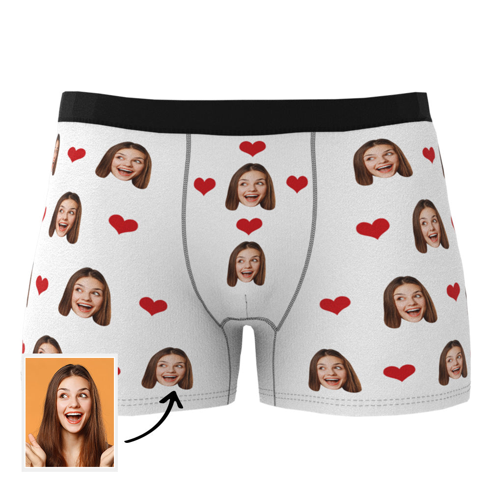 personalized face photo boxer briefs heart theme design gift for boyfriend custom style