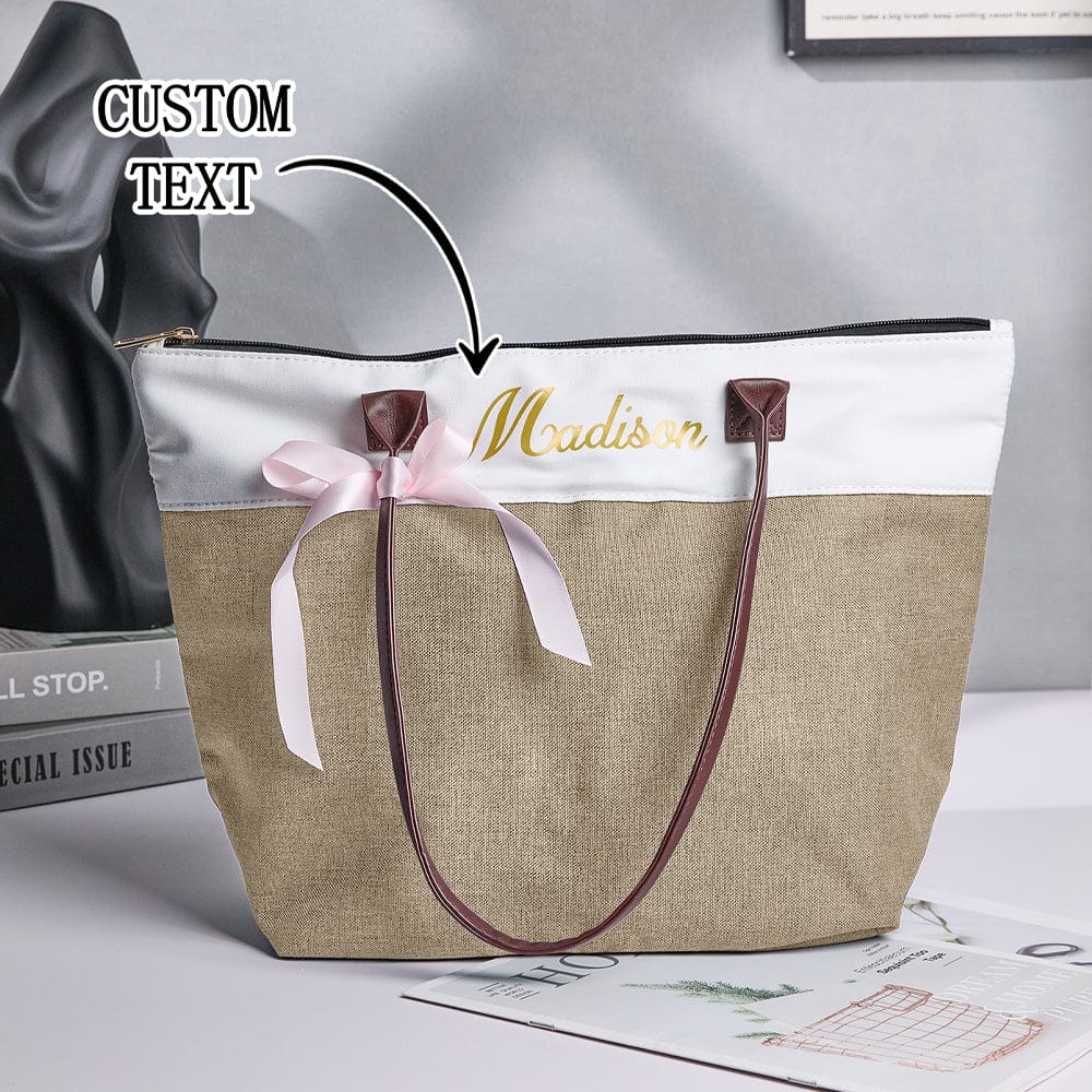 Personalized Bridesmaid Canvas Tote Name Bag with Handles & Ribbon Wedding Bridal Shower Bachelorette Gift for Bridesmaid