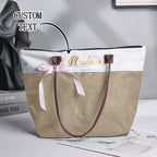 Personalized Bridesmaid Canvas Tote Name Bag with Handles & Ribbon Wedding Bridal Shower Bachelorette Gift for Bridesmaid