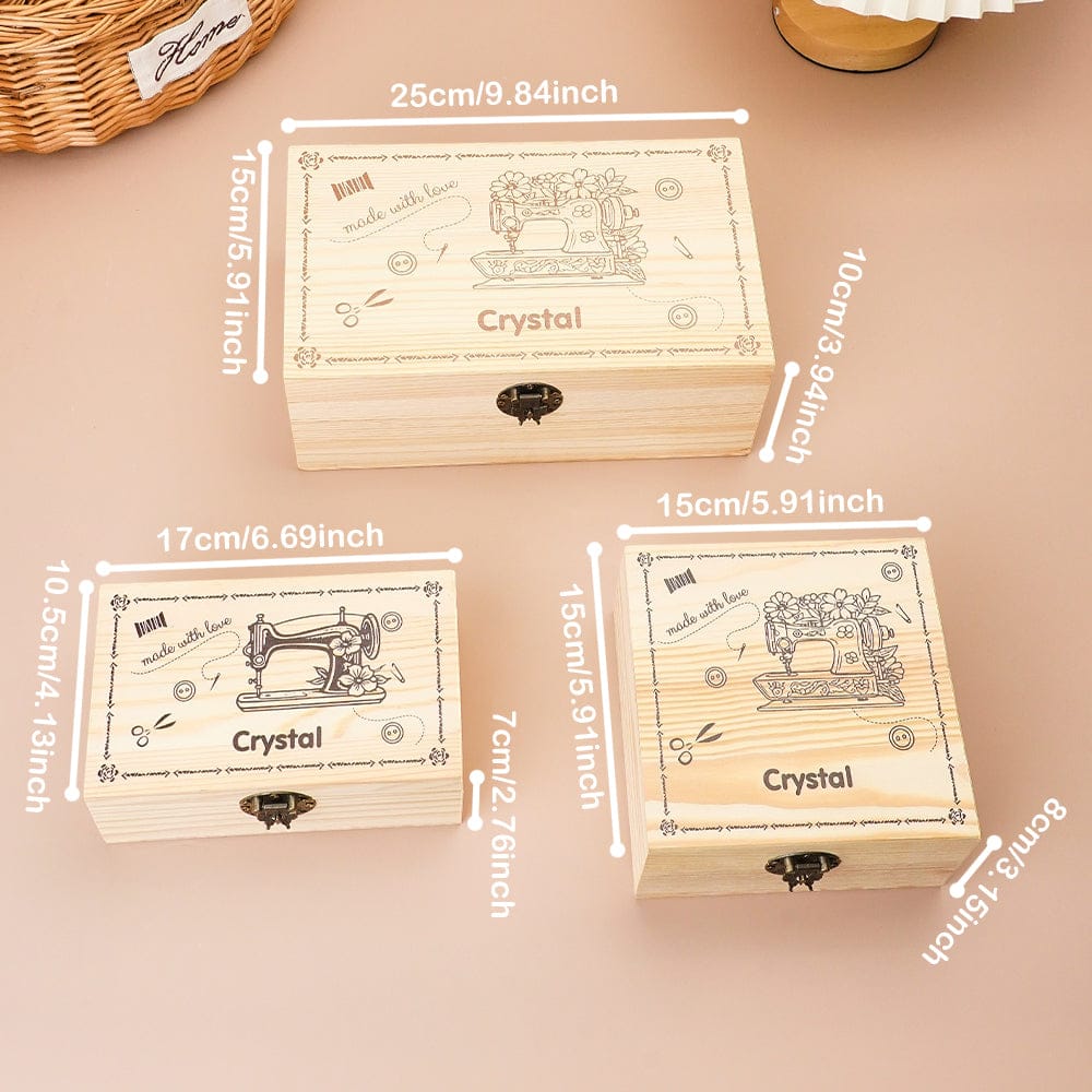 Personalized Sewing Machine Pattern Wooden Storage Box Gift for Seamstress Sewing Enthusiast