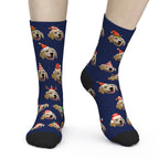 Socks Personalized Pet Portrait Holiday Face Print Black