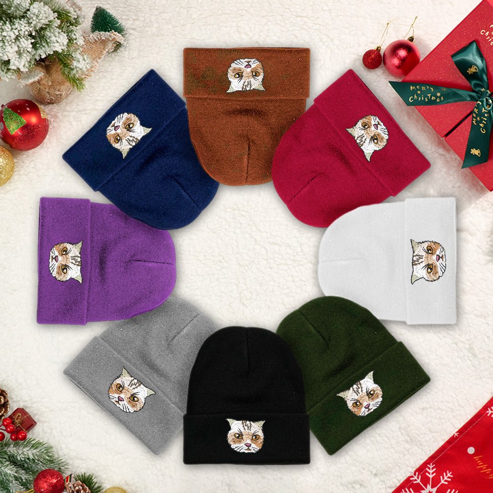 Rose Red Knit Beanie for Everyday Wear Warm Embroidered Look