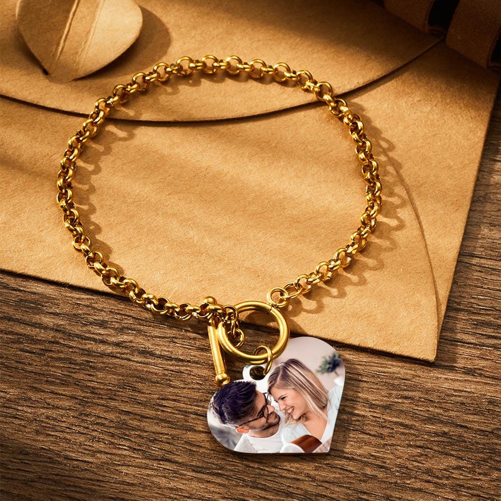 Personalized Photo Bracelet with Heart Pendant for Women