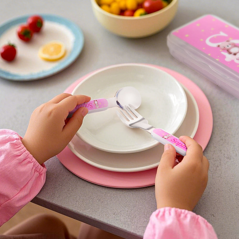 Personalized Kid’s Cutlery Set Cartoon Animal Fork Spoon Knife 3 Pcs Birthday Gift for Kids