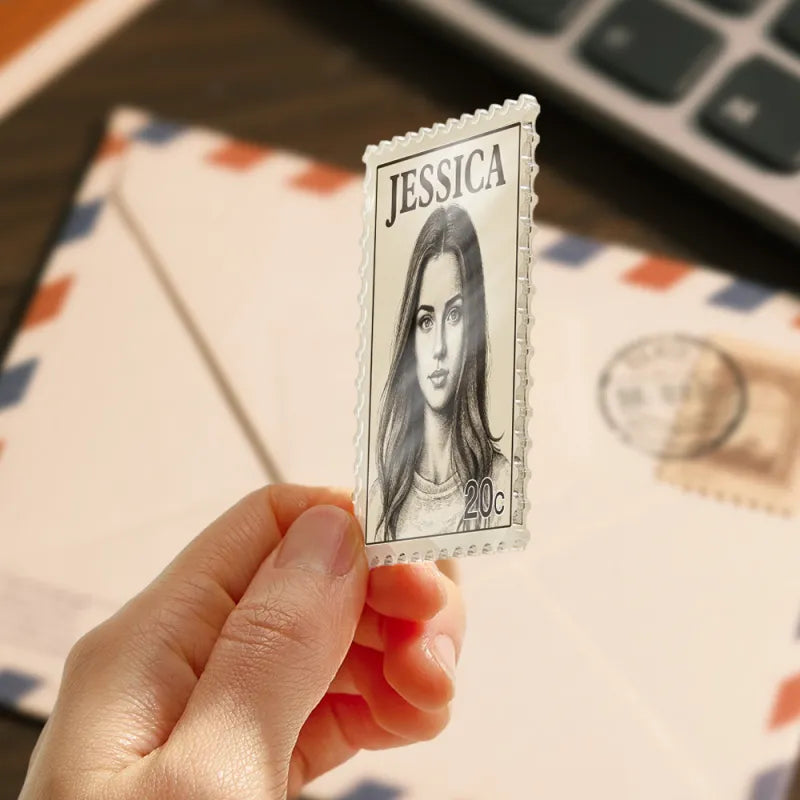 Custom Portrait Vintage Stamp Fridge Magnet Personalized Photo Name Postage Stamp Fridge Magnet Anniversary Gifts