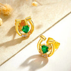 Personalized Horseshoe Stud Earrings with Heart Birthstone and Zircon Gift for Horse Lovers