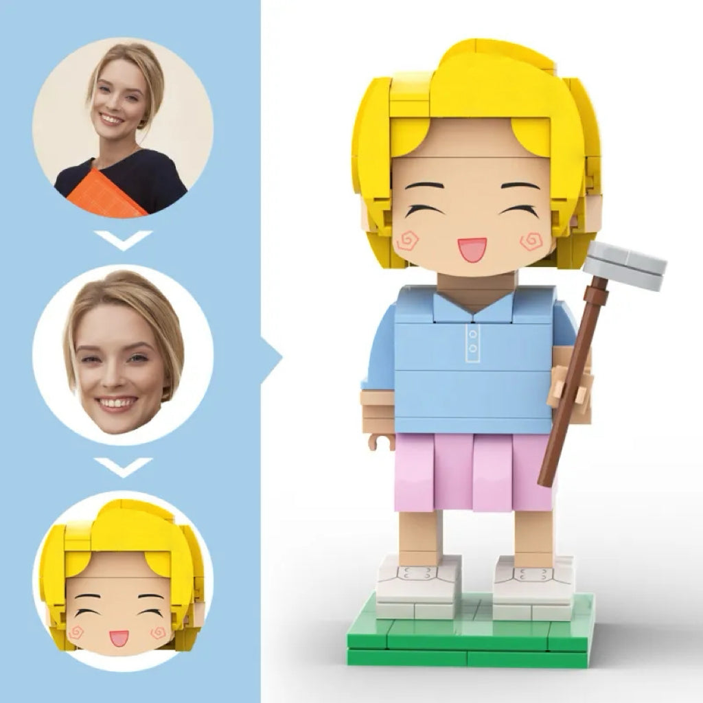 Custom Head 1 Person Cute Golf Palyer Brick Figure Anniversary Gift Birthday Gift for Her