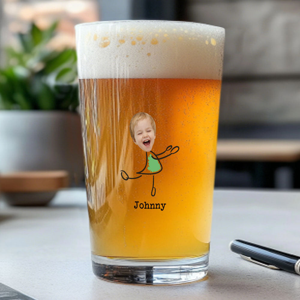 Personalized Beer Glass with Photo Portrait Character Action 16oz Beer Glass Gift for Him