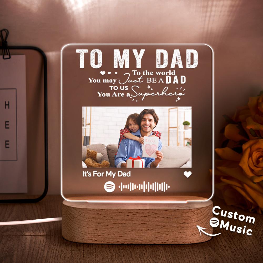 Personalized Music Plaque Photo Night Light Song Plaque Custom Photo Lamp Music Code Engagement Anniversary Gift for Dad