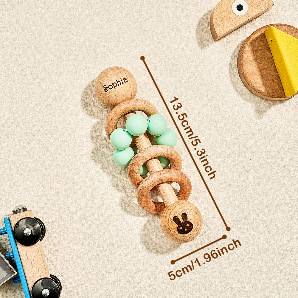 Personalized Wooden Baby Rattle with Engraved Name Toy Shower Birthday Gift for Baby