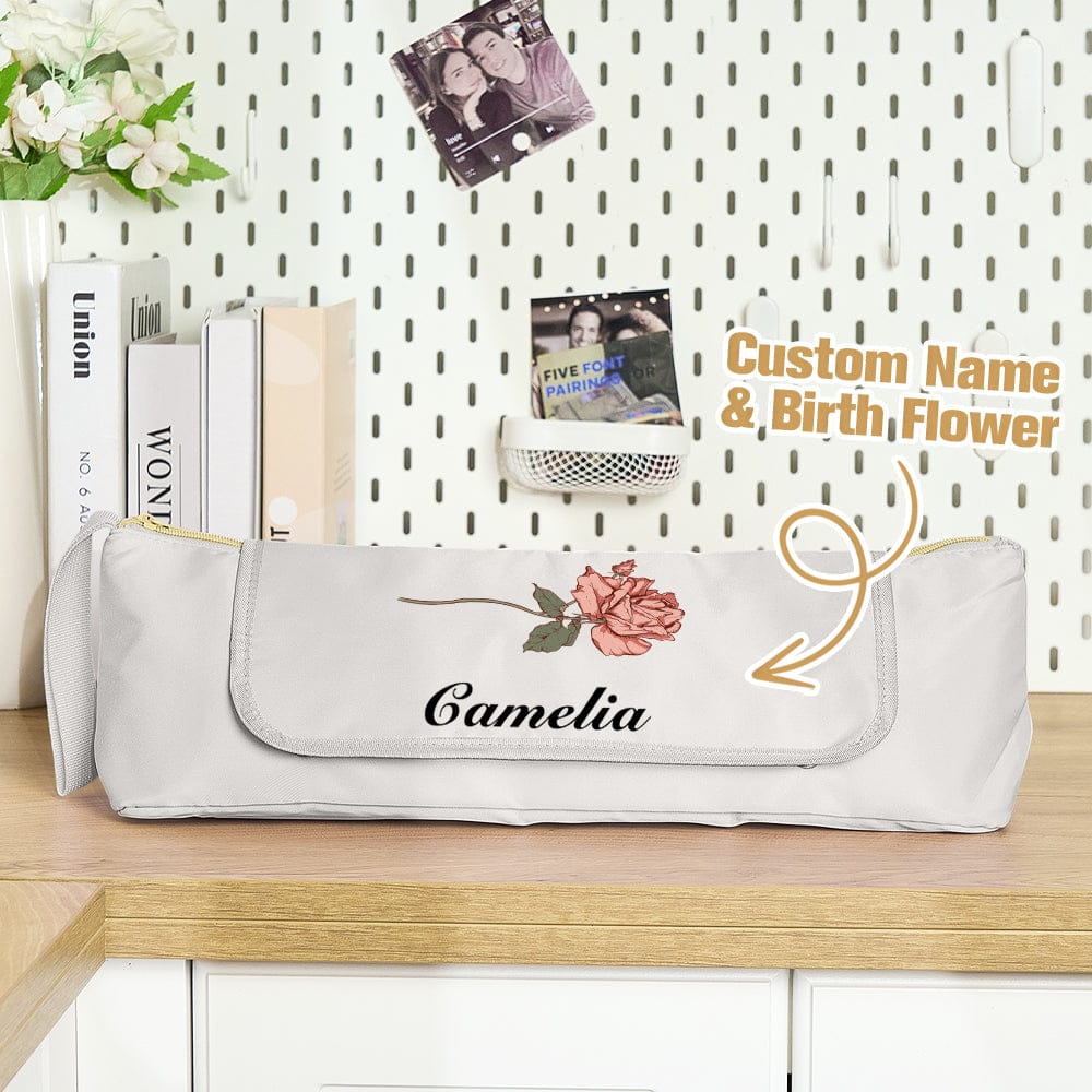 Personalized Birth Flower Heating Rod Storage Bag Waterproof Hairdressing Tool Kit Travel Accessories Gift for Her