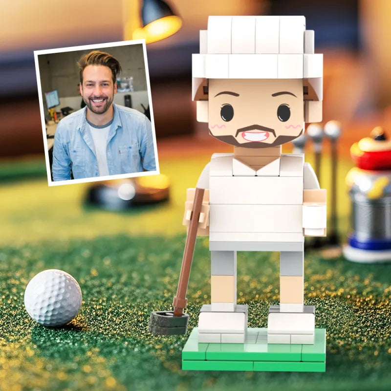 Custom Head 1 Person Cute Golf Palyer Brick Figure Anniversary Gift Birthday Gift for Him