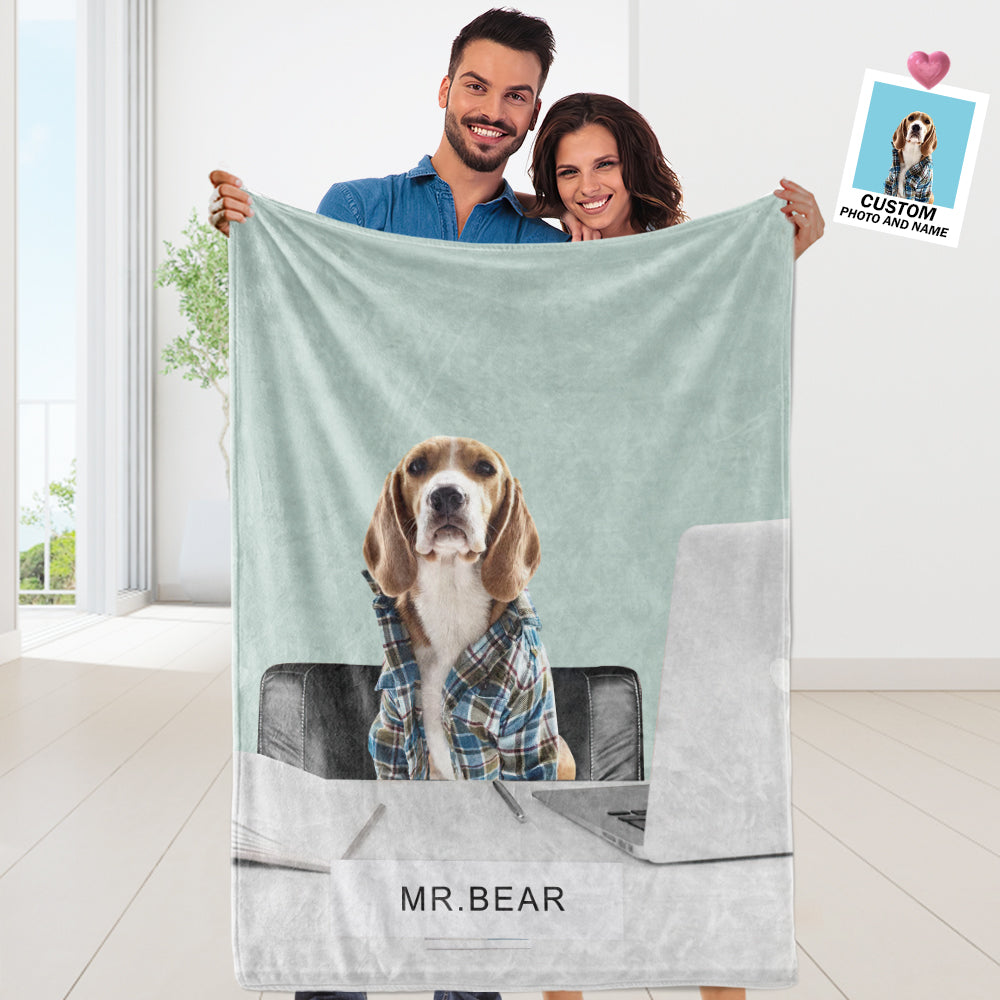 Office Buddy Blanket Humor Personalized Pet Portrait with Name Blanket