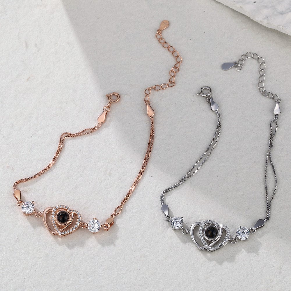 Custom Double Heart Projection Bracelet 925 Sterling Silver