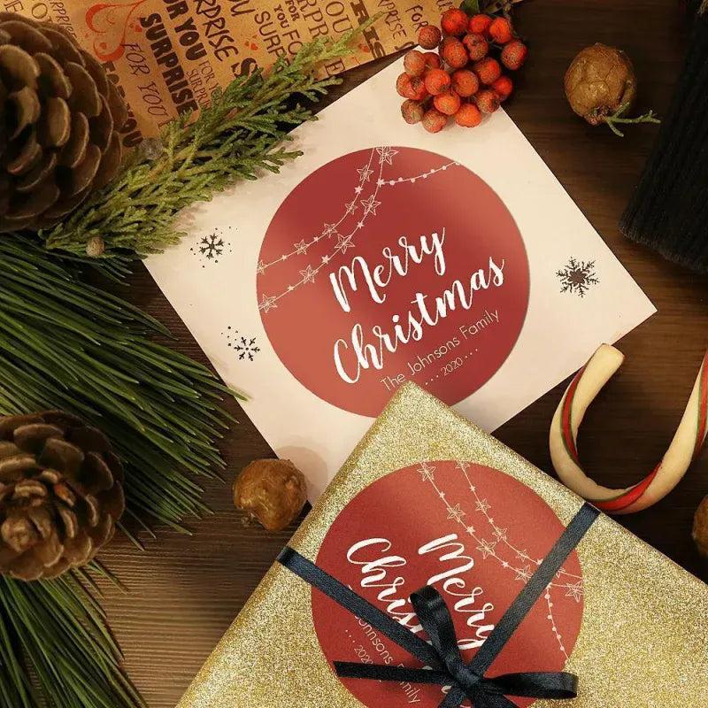 Personalized Engraved Round Red Stickers – Custom Christmas Gift Labels for Holiday Wrapping