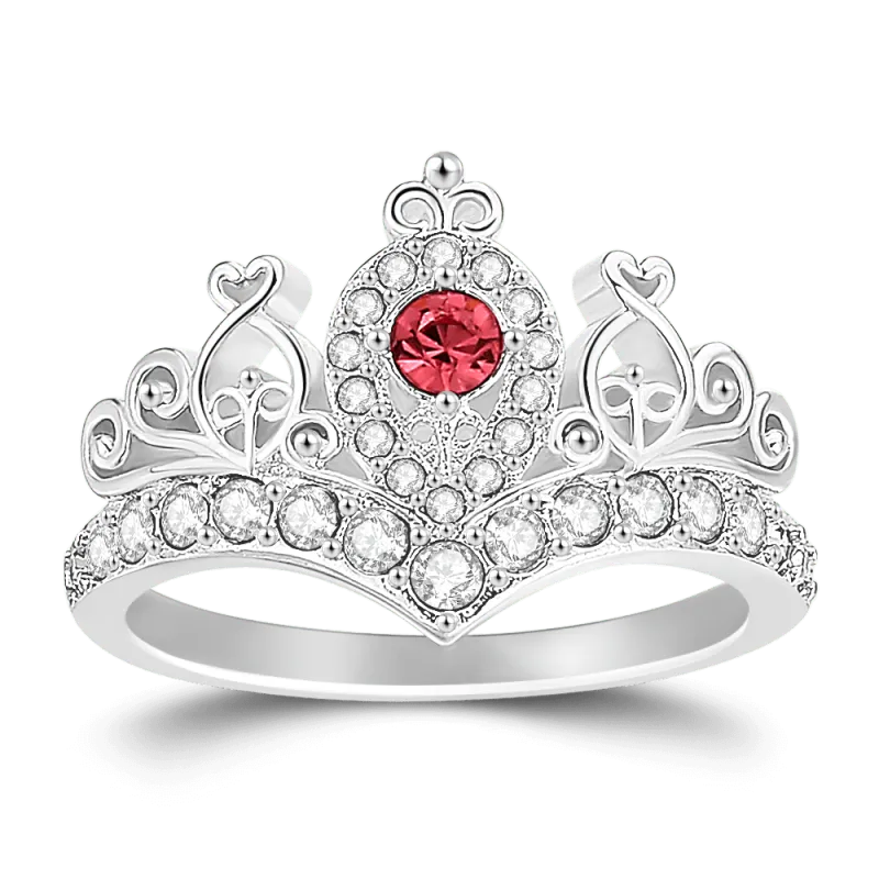 Personalized Birthstone Princess Crown Silver Ring Birthday Gift Valentine Gift