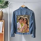 gifts for wife Wrapped in Your Memory - Pearl Denim Jacket, Personalized Photo Jean Jacket, Stylish Everyday Wear for Date Ni