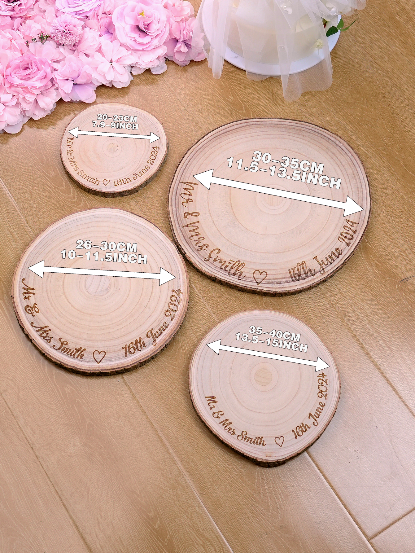 Personalized Engraved Wood Slice Wedding Cake Display Board