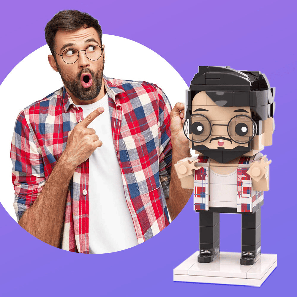 Figuras de ladrillo personalizadas de cuerpo completo para una persona, versión básica, juguete de bloques de partículas pequeñas, camisa a cuadros para hombre, figuras de Brick Me