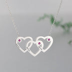 S925 Silver Custom Triple Heart Engraved Name Necklace With Three Birthstones