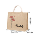 Personalized Birth Flower Grandma's Garden Beach Jute Tote Bag with Name Birthday Wedding Party Gifts for Her