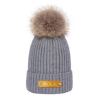 Personalized Leather Patch Beanie Custom Name Newborn Kids Winter Hat