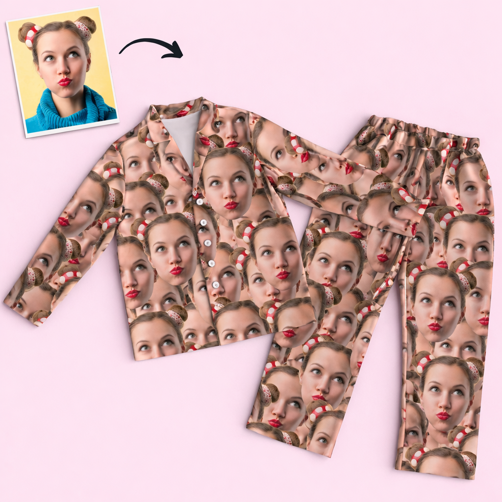Custom Face Long Sleeve Unisex Pamajas Personalized Nightwear Sleepwear