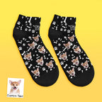 Ankle Socks Personalized Pet Portrait Purple