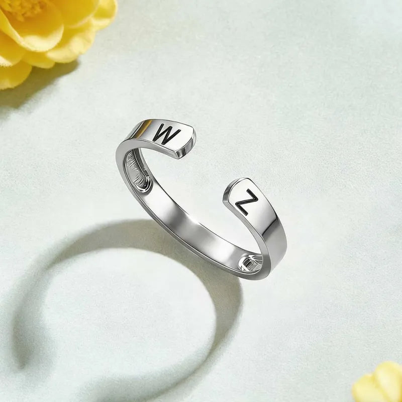 Custom Initial Couple Adjustable Ring Personalized Letter Ring Minimalist Open Design Two Letter Partner Rings