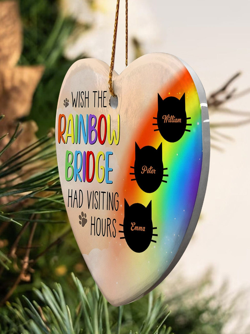 cat memorial heart ornament ceramic keepsake rainbow bridge keepsake