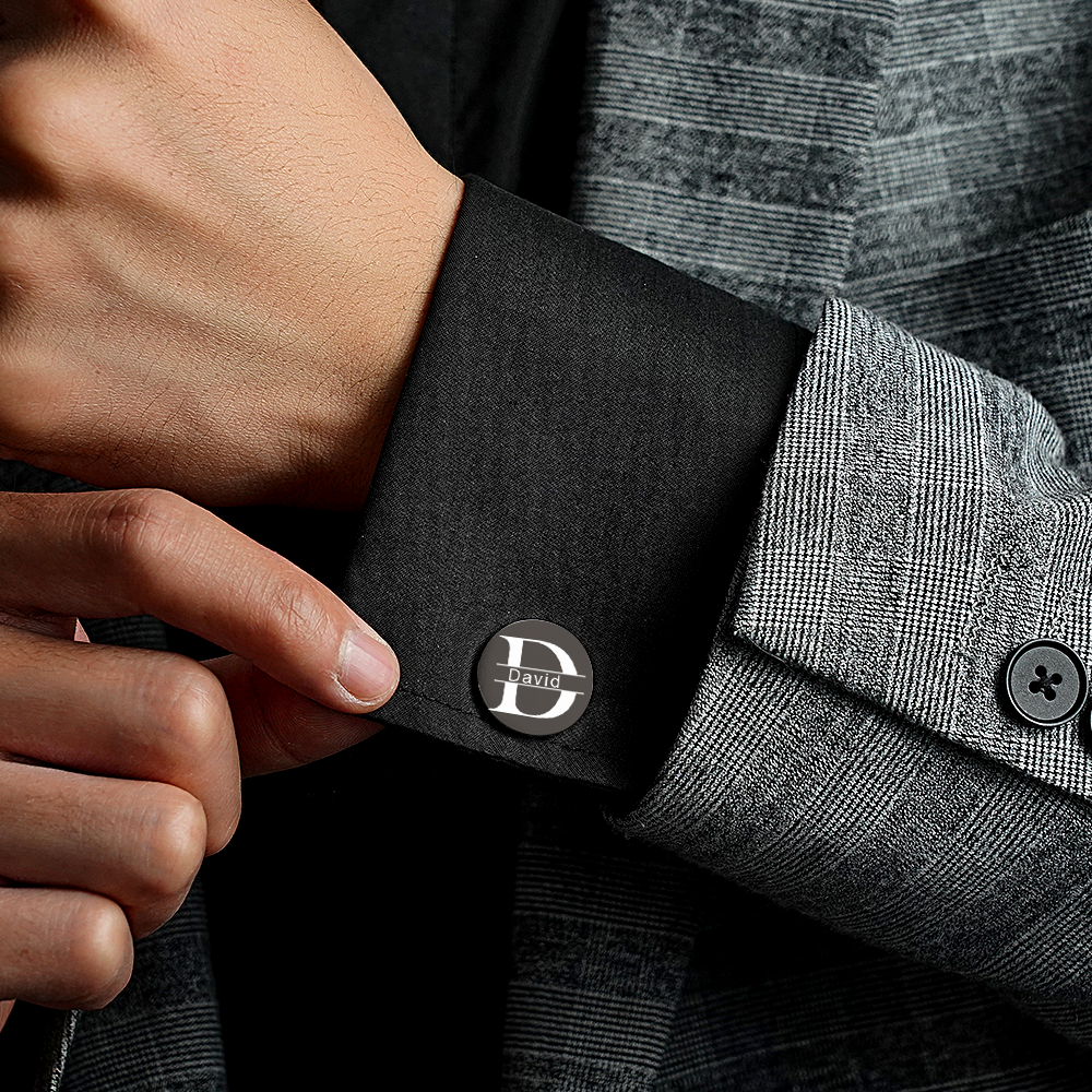 Personalized Engraved Cufflinks Set with Wooden Box Wedding Gift for Men Groomsmen