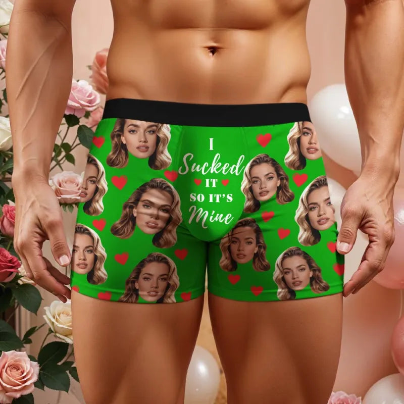 Personalized Face Boxer I Sucked It So It's Mine Men Underwear without Custom Belt Text Christmas Gift Personalized Photo Valentines Gift