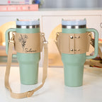 Personalized Birth Flower Water Bottle Carrier Bag for 40oz Stanley Tumbler Adjustable Strap Gift for Women