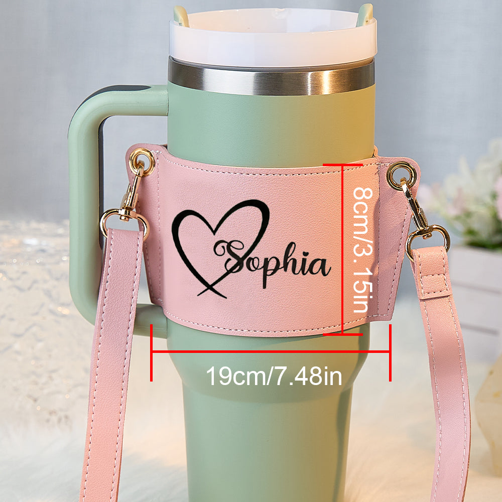 Personalized Water Bottle Carrier Bag for 40oz Stanley Tumbler with Adjustable Strap Gift for Her