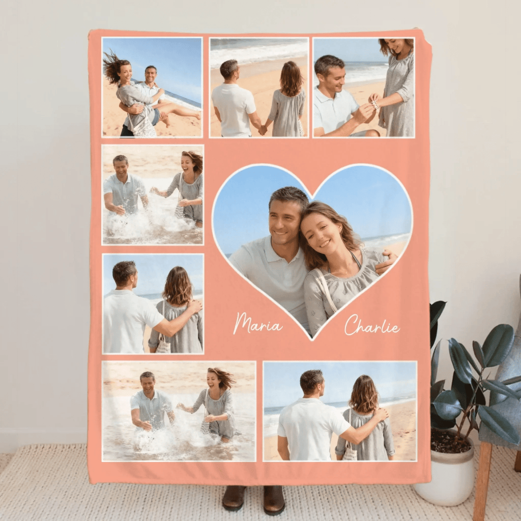 5 - 9 Heart Themed Couple Photo Blanket with Custom Names - Thoughtful Valentine’s Day & Anniversary Gift for Him & Her 1072438 - DiyGiftly
