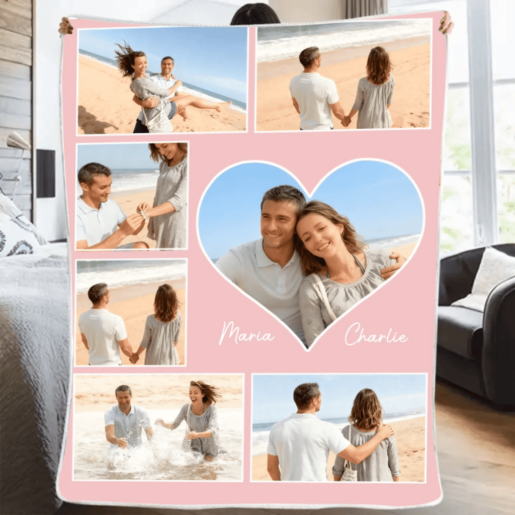 5 - 9 Heart Themed Couple Photo Blanket with Custom Names - Thoughtful Valentine’s Day & Anniversary Gift for Him & Her 1072438 - DiyGiftly
