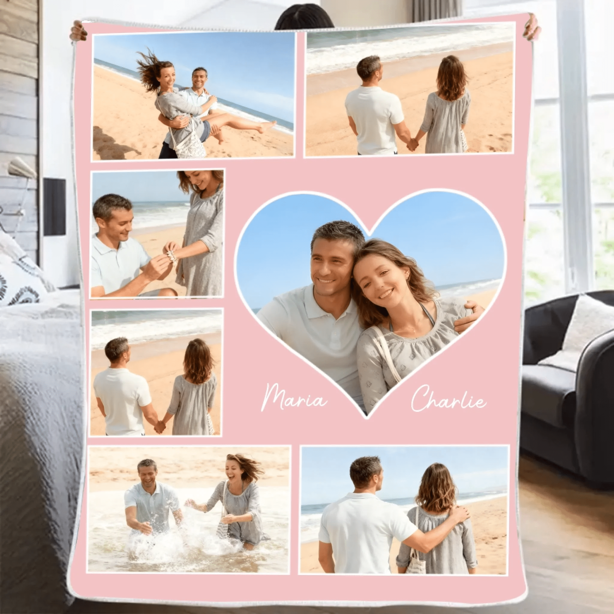 5 - 9 Heart Themed Couple Photo Blanket with Custom Names - Thoughtful Valentine’s Day & Anniversary Gift for Him & Her 1072438 - DiyGiftly